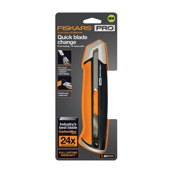 Fiskars 6 in. Pro Retractable Snap-Off Utility Knife - 6 Point, Orange FI5989